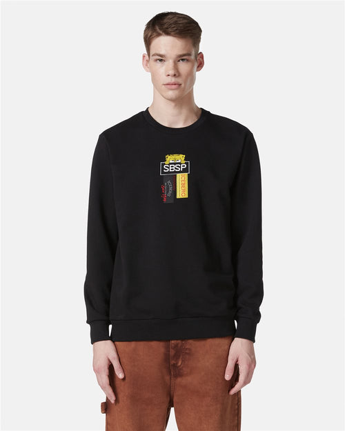 Black crewneck sweatshirt in scuba fabric and logo