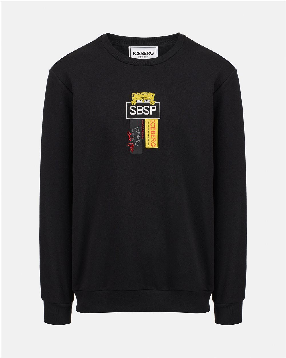 Black crewneck sweatshirt in scuba fabric and logo