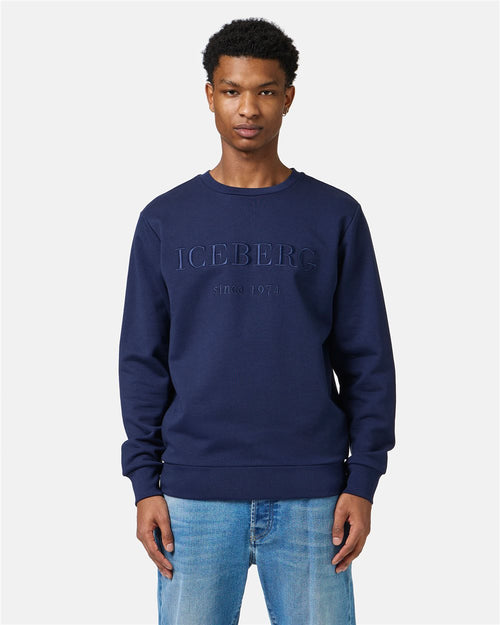 Slim fit blue sweatshirt in cotton with Iceberg logo embroidery