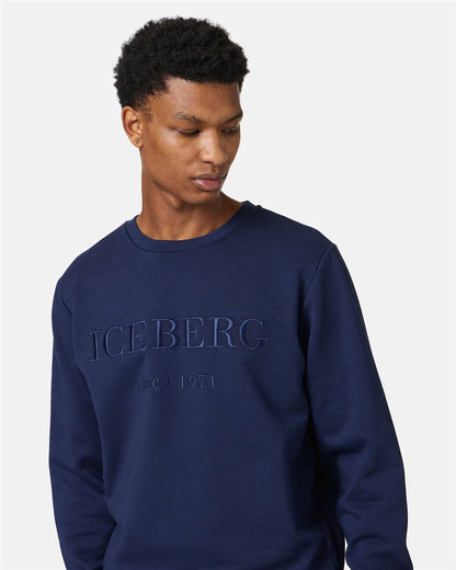 Slim fit blue sweatshirt in cotton with Iceberg logo embroidery