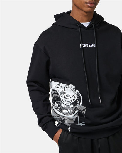 Regular fit black hoodie with SpongeBob print and logo embroidery