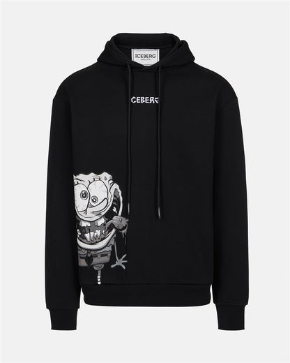 Regular fit black hoodie with SpongeBob print and logo embroidery