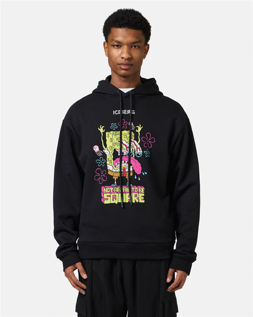 Regular black fit hoodie with SpongeBob print and logo embroidery