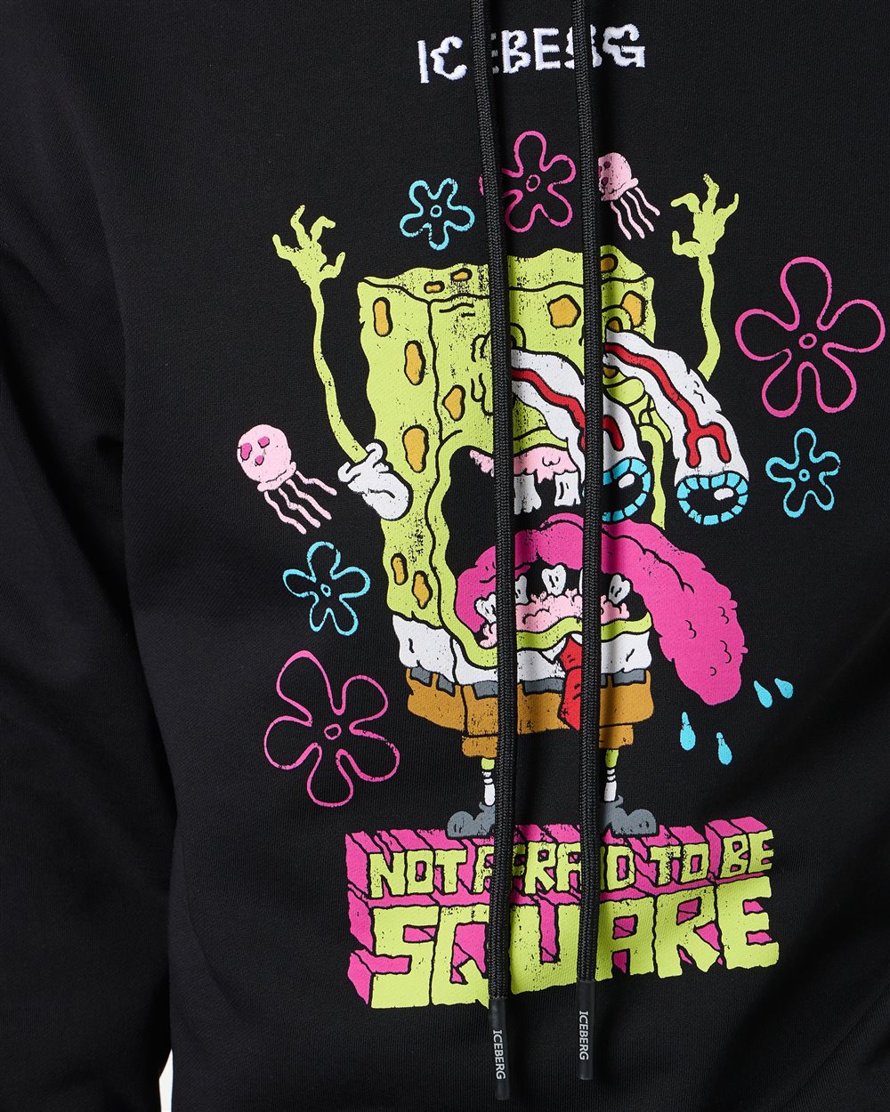 Regular black fit hoodie with SpongeBob print and logo embroidery