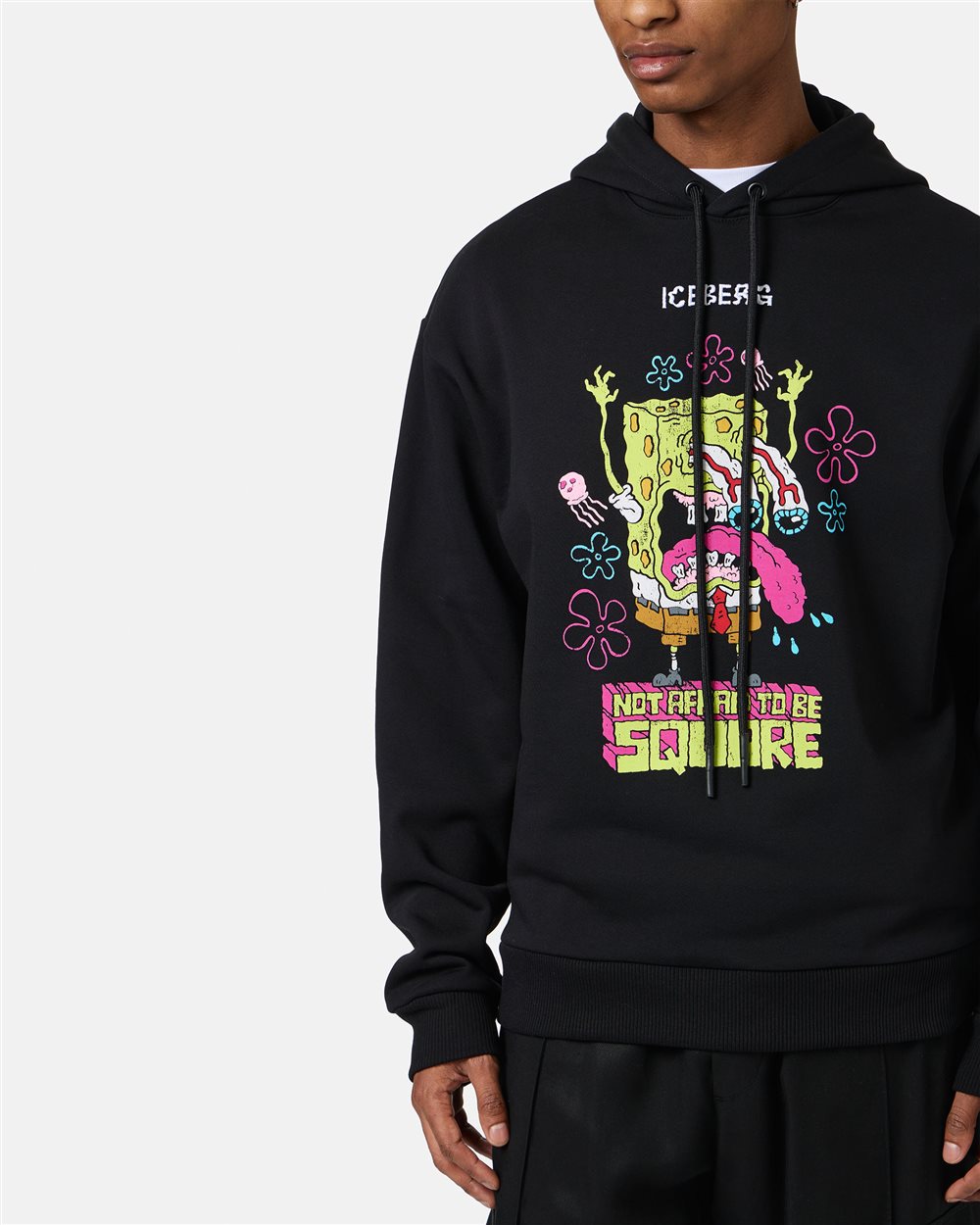 Regular black fit hoodie with SpongeBob print and logo embroidery